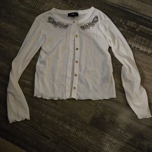 Amy Byer White Cardigan with Floral Details